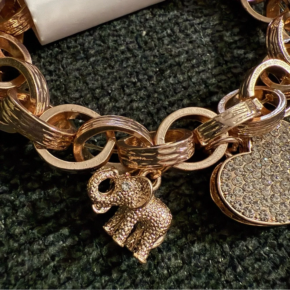 New York & Company Rose Gold Heart Charm Link Bracelet